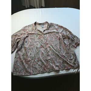 Catherines Paisley Button down Blouse Women Plus Size 3X Pop Over Shirt